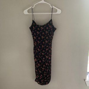 Mini Floral Ruched Dress w/ Spaghetti Strap Tank Tops, Lined, Ruched Sides